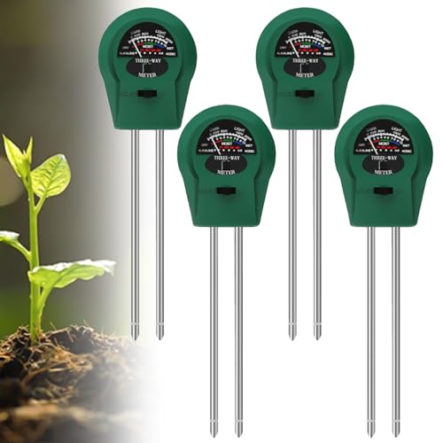 4 Stück Boden Feuchtigkeitsmessgerät für Pflanzen, 3 in 1 Feuchtigkeitsmesser Pflanzen, Bodenmessgerät mit PH/Temperatur/Licht, Geeignet für Gartenarbeit, Rasen, Garten, Landwirtschaft