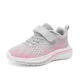 Tysulr Mädchen Turnschuhe Hallenschuhe Kinder Turnschuhe Für Jungen Sportschuhe Mädchen Kinderschuhe Atmungsaktiv Laufschuhe Sneaker Grau 28EU