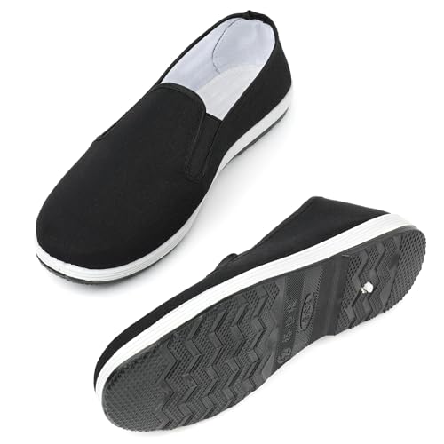 QHYNBRO Tai Chi Schuhe Chinesische Traditionelle Alt Peking Kung Fu Kampfkunst Leinwandschuhe für Herren/Damen mit Rutschfester Gummisohle leichtes & langlebiges Design EU 44
