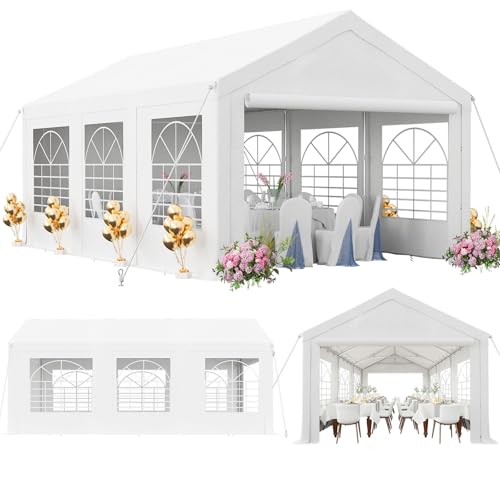 TRIUMPHKEY Pavillon 3x6, Partyzelt 3x6 Wasserdicht Stabil Winterfest, Gartenzelt UV-Schutz 50+ Festzelt,Winterfest Pavillon mit 560g/m² PE-Plane, Party Zelt für Partys Hausparty Hochzeiten, Weiß