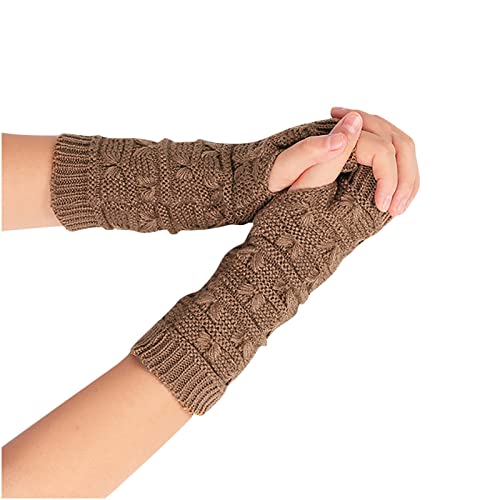 Fingerlose Handschuhe für Damen, Mädchen, gestrickter Arm, fingerlos, hält warm, Winterhandschuhe, weich, warm, Handschuhe für Handy, Skifahren, Radfahren, Büro, 01 Khaki, One size