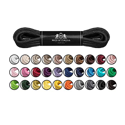 Mount Swiss Luxury Schuhbänder I Wasserabweisende und reißfeste Schnürsenkel rund ø 2-3 mm aus feiner Baumwolle/gewachst Farbe: Black, Länge: 120 cm