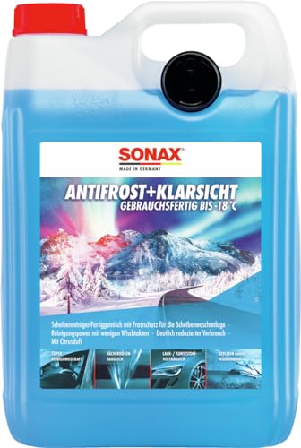 SONAX AntiFrost+KlarSicht Citrus Gebrauchsfertig bis -18°C (5 Liter) schneller, schlierenfreier und effektiver Scheibenreiniger für den Winter | Art-Nr. 01345000