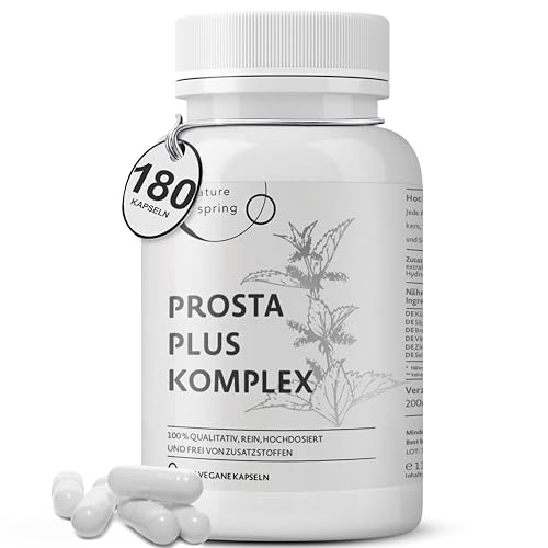 Prosta Plus Komplex - 180 Prostata Kapseln hochdosiert - einzigartige Formel aus Kürbiskern-, Sägepalmen-, Brennnesselwurzelextrakt mit Zink, Vitamin E & Selen - geprüfte Prostata Komplex Kapseln