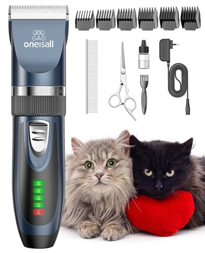oneisall Leise Schermaschine Katze Hunde, Profi Haarschneidemaschine für langhaarkatzen mit dichtem Fell, Hundeschermaschine katzenrasierer mit leistungstarken Motor (Blau)