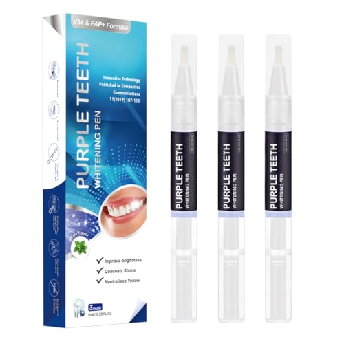 3 Stück Zahnaufhellung Stift,Zähne Aufhellen Stift,Purple Teeth Whitening Pen,Bleaching Stift für Weiße Zähne,Schnelles Bleaching Zähne,Effektiv Entfernen Aller Flecken