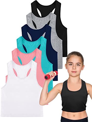 Geyoga 6 Stück Mädchen Tanz Ärmelloses Crop Tank Top (Frische Farbe, 11-12 Jahre)