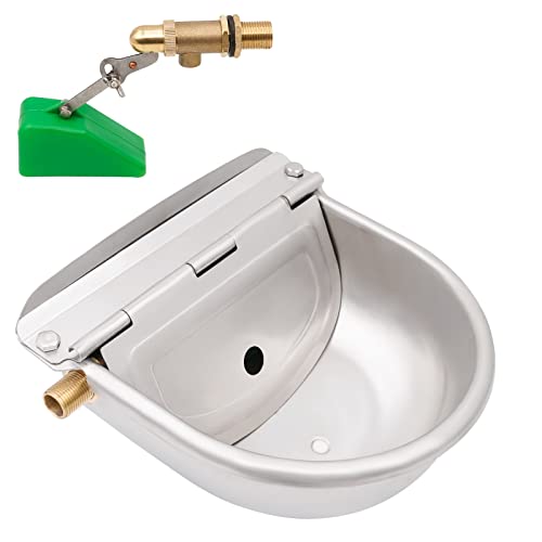 Svauoumu Automatische Tränkebecken mit 1/2 Zoll Schwimmerventil, Edelstahl-Rindertrinkschale, Pferdetrinkschale mit Abflussloch, für Hunde, Rinder, Schaf, Pferde und Viehtrinkrog
