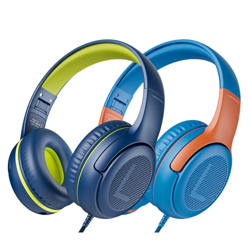 awatrue Kinder Kopfhörer[2 Pack], Kabel Kinderkopfhörer mit Mikrofon, Kopfhörer Kinder für Schule/Reisen/PC/Tablet, 85/94dB Lautstärkenbegrenzer, Stereo Sound, Faltbare, Einstellbar, Audio-Sharing