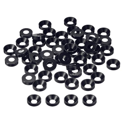 sourcing map 50 Stück M5 Finishing Senkkopf-Unterlegscheiben, Aluminium-Legierung, Schraubendichtungen, Tellerkopf-Unterlegscheibe Dichtung für mechanisches Zubehör, Schwarz