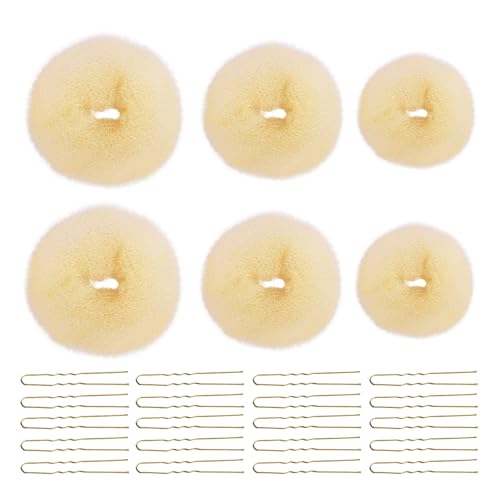 26 Stück Hair Bun Maker ​Set, 6 Stück Haarschmuck Knotenkissen mit 20 Stück U Form Haarnadeln Duttkissen Zubehör für Frauen Mädchen(Beige,Gold)