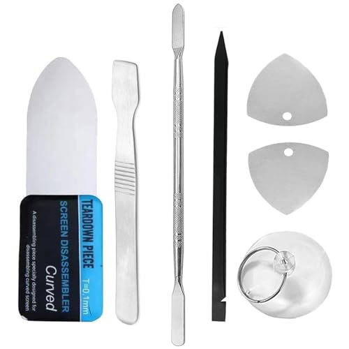 Haojiaho 7 in 1 Handy Öffnungs Reparatur Werkzeug, Ultradünn 0,1mm - gebogenes Öffnungswerkzeug, Metall Kunststoff Hebelwerkzeug Öffnungspickel, Saugnapf, Für Smartphone Demontage und Reparatur
