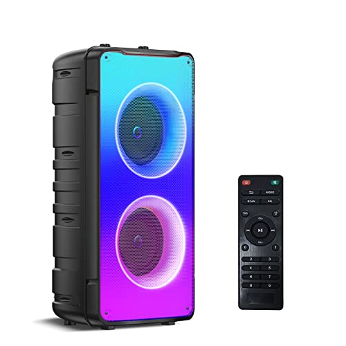 Bluetooth 5.0 Lautsprecher, 60 W (80 W Peak), Stereo, kabellos, tragbar, mit satten Bässen, bunten Lichtern, 10.000 mAh Akku, für Partygeschenke zu Hause