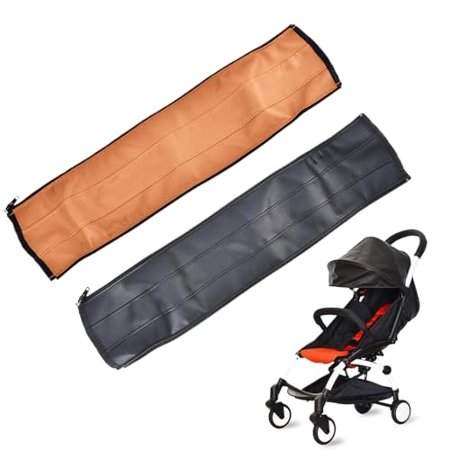 2 Stück Kinderwagen Griffbezug,Baby Kinderwagen Griff Abdeckung, Leder Kinderwagen Griff,Kinderwagen Griffabdeckung,Wasser und Staubdicht,Passend für die meisten Kinderwagen (Schwarz + Braun)