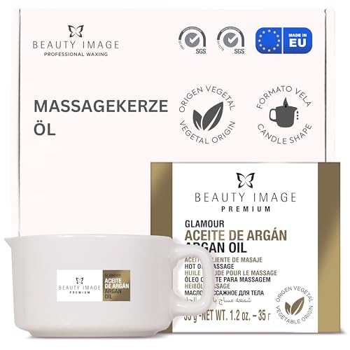 BEAUTY IMAGE Große Massagekerze – Argan und Gold – Glamour. 2 bis 3 Ganzkörpermassagen. Heißes Öl für professionelle Massage. Massagekerze für Sex.