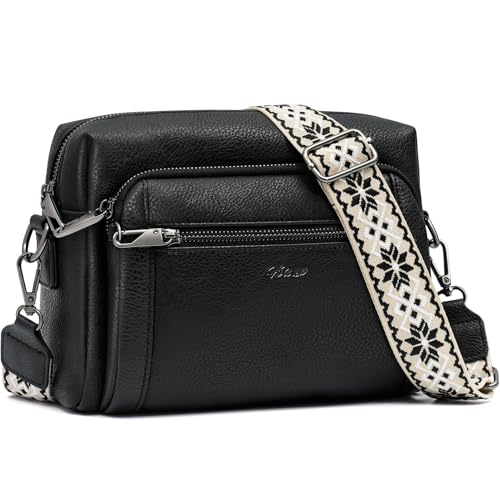 HILAEX Umhängetasche Damen mit 4 Fächern, Handtasche Damen Mittelgroß mit Anti Diebstahl Leder Crossbody Bag mit Verstellbar Abnehmbar Breiter Schultergurt