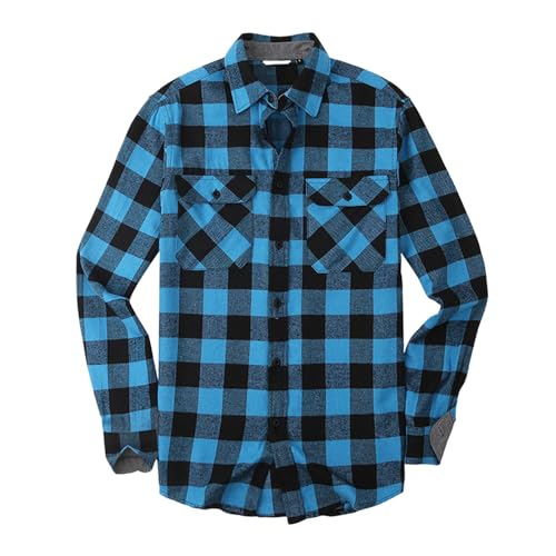 WKAYsIV Herren Jeanshemd Mit Druckknöpfen gebürstet, warmes Freizeithemd Hose Herren Kariert(Himmelblau L)