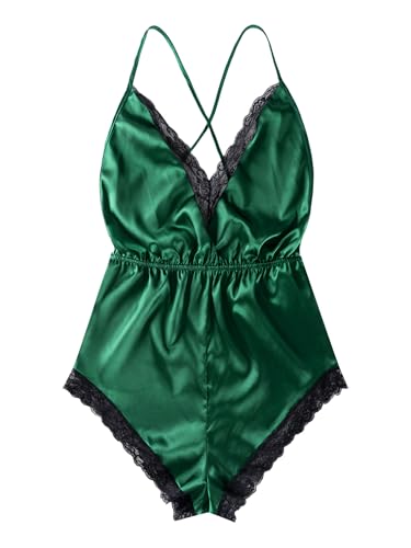 iiniim Herren Body Overall Sissy Nachthemd Satin Schlafanzug Männer Crossdresser Kleidung Negligee Reizwäsche Nachtwäsche Dunkel Grün XL