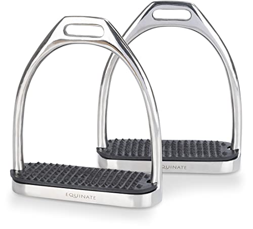 Equinate Steigbügel Luna 12cm Edelstahl - Mit Anti-Rutsch Trittfläche aus Gummi - Für Erwachsene und Kinder - 2 Stück