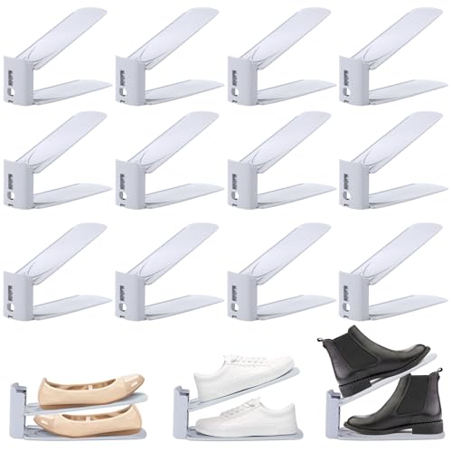 Starvortex 12 Stück Schuhstapler Platzsparend, 3-Lagig Einstellbar Schuhe Stapeln, Schuh Organizer für Schrank, rutschfest Schuhorganizer, Schuhregal für Aufbewahrung Schuhe High Heels Hausschuhe