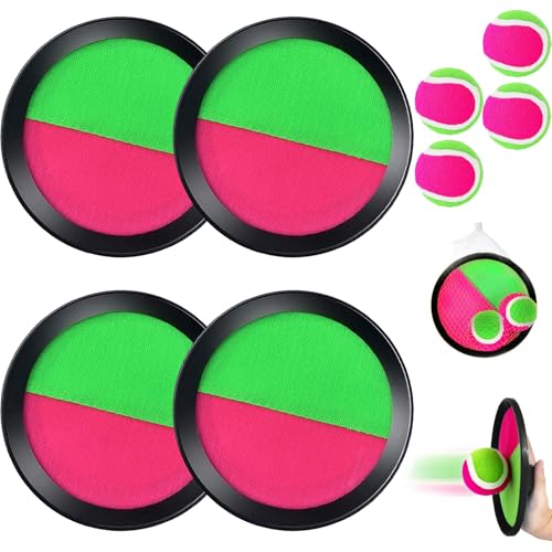 YOUYIKE Klettballspiel Kinder, Strandspielzeug Wurfspiel mit 4 Schläger und 4 Bälle, Outdoor Fangspiel für 2 3 4 5 6 7 8 9 10 Jahre Mädchen Junge Geburtstag Kindertag Weihnachten Geschenke(Schwarz)