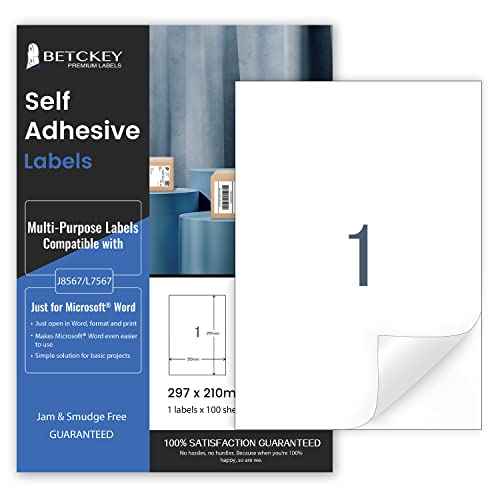 20 Blätter, 210mm x 297mm, Universal Etiketten Selbstklebend Bedruckbar, Sticker Mattes Papier, Aufkleber A4 Kompatibel mit Inkjet & Laser Drucker, 1 Etikett pro Blatt