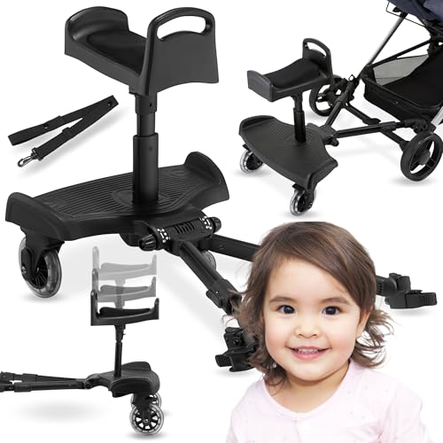 MobySystem BUGGY2GO Kinderwagen-Aufsatz mit Sitz & Stehoption - Universal-Befestigung für 99,9% Buggys, 360° Federräder, 2-5 Jahre - Abnehmbarer Mitfahrsitz