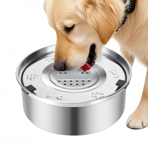 Luziyun Wassernapf für Hunde Edelstahl Hundetrinknapf 1L – Auslaufsicher mit Rutschfestem Boden & Anti Schlabber | Slow Feeder für Reisen, große Hunde und Sloppy Trinker | Spülmaschinenfest (1 L)