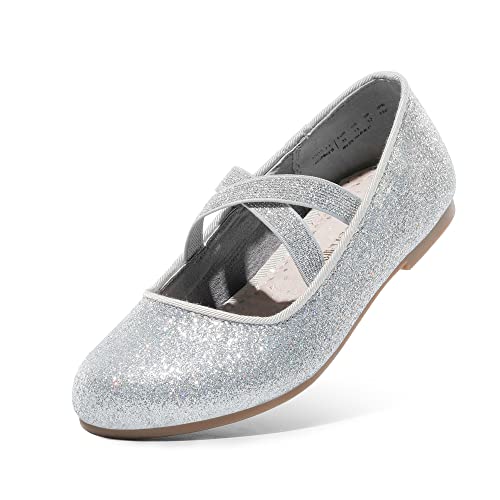 DREAM PAIRS Mädchen Mary Jane Strap Flache Schuhe Ballerinas Prinzessin Schuhe Flache Schulschuhe ANGIE-2-NEW-E NEU Silber-New 33 (EUR)