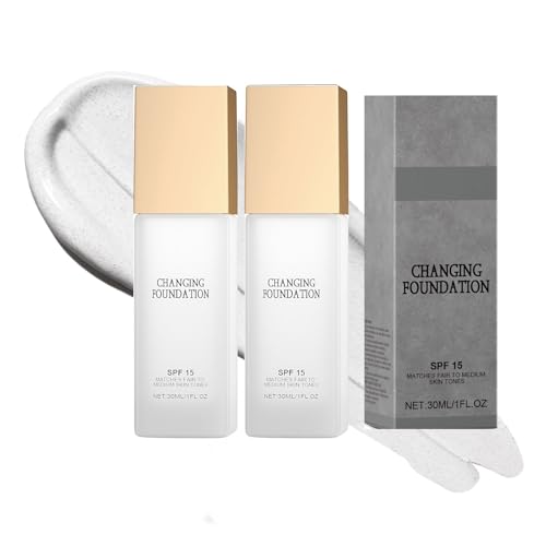 Farbwechselnde Foundation für reife Haut [Licht bis Mittel Hautton] - Hautton anpassende Foundation - Gesichts-Make-up (weiß-2Stück, Einheitsgröße)