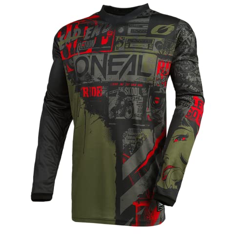 O'NEAL | Motocross-Jersey Langarm | MX Enduro | Gepolsterter Ellbogenschutz, V-Ausschnitt, atmungsaktiv | Element Jersey Ride für Herren | Erwachsene | Schwarz Grün | Größe M