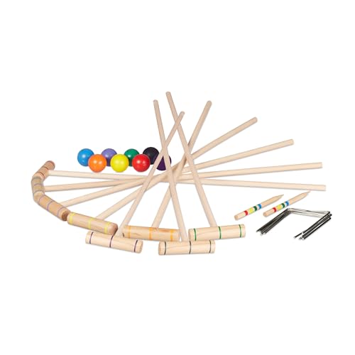 Relaxdays Game Krocket, 8 Spieler, für Klein & Groß, Komplettset mit Tasche, Croquet Set Holz, Schläger, Mehrfarbig, 76 x 13 x 3 cm