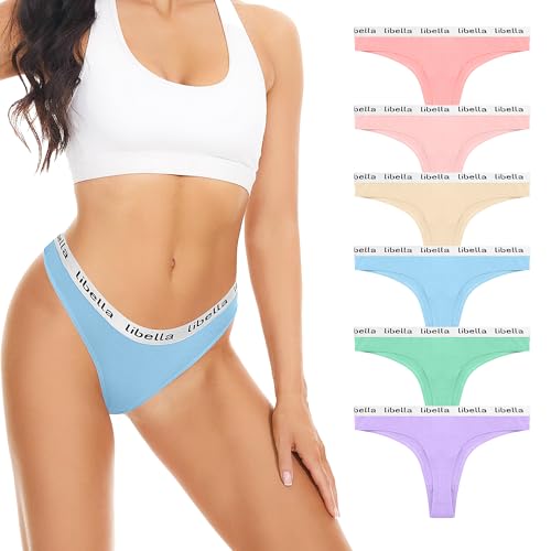 Lakpoau 6er Pack Baumwolle String Tanga Damen Strings Set Tangas Damen Baumwolle Unterhosen Sexy Unterwäsche für Frau Atmungsaktiv Unterwäsche Mehrfarbig UN7 M