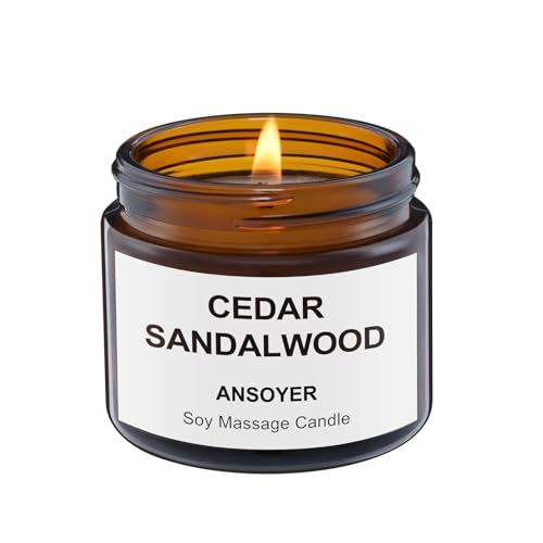 ANSOYER Massagekerze - Basis Soja + Hanfsamenöl - Massageöl Kerze - Körperöl & Lotion Kerze - Home SPA Kerze zur Entspannung - 1.77OZ (Zedernholz Sandelholz)