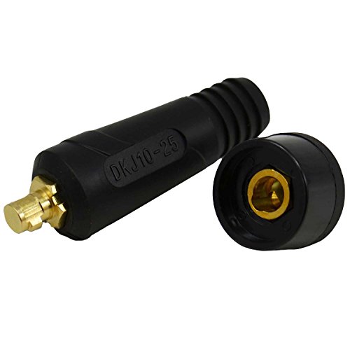 RIVERWELD WIG-Schweißkabel-Panelstecker-Buchse-Set DKJ10-25 & DKZ10-25 Schnellverschraubung 200Amp Schwarz 2 Stück