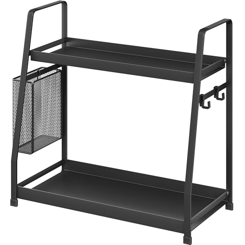 OROPY 2 Tier Gewürzregal für Arbeitsplatte, Metall Stehende Küche Lagerung Veranstalter Regal, Vertikale Würze Jars Rack, schwarz