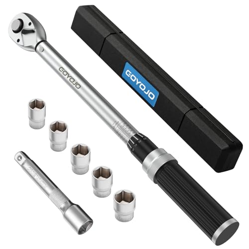 GOYOJO Drehmomentschlüssel Auto 7TLG, 1/2 Zoll 20-210Nm Steckschlüsselsatz, Set mit 167mm Verlängerungsstange, 5 Stecknüsse für Auto reifenwechsel, LKW, NKW, Motorrad Reparatur und Wartung