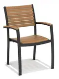 METRO Professional Gartenstuhl mit Armlehne Lynx, Aluminium/Eukalyptusholz, 58 x 60 x 88 cm, Stapelbar, Wetterfest, 150 kg Tragkraft, Natur/Schwarz