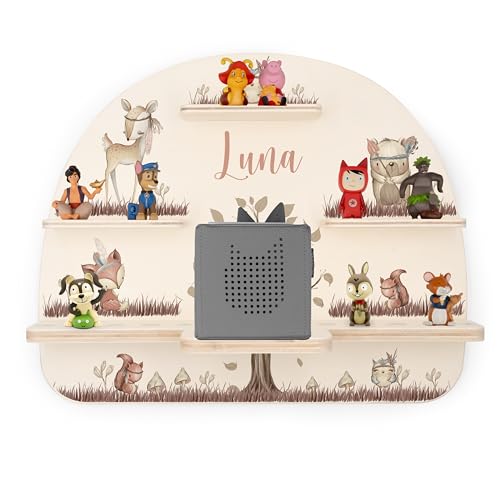KIDSMOOD Toniebox Regal für Kinderzimmer, personalisiert mit Wunschnamen, Wandregal zur Aufbewahrung von Musikbox und Toniefiguren [50x40x17,5 cm]