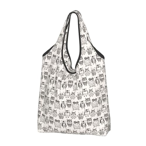 Schultertaschen Handtaschen Falten umweltfreundliche Einkaufstaschen,Cartoon Tier süße Eule