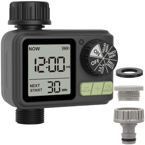 Bewässerungscomputer, Bewässerungsuhr mit Regenverzögerung/Automatischem & Manueller Modus, IPX5 Wasserdicht/Großbild LCD-Display Wasser Zeitschaltuhr für Garten Rasen