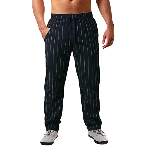 QWUVEDS Stretch Jeans Herren Herren Jeans Stretch Skinny Jeans Herren Lässige Sporthose aus Baumwolle und Leinen für Frühling und Sommer mit Nadelstreifen Cargo Kariert