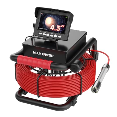MOUNTAINONE Rohrkamera mit DVR, 4,3" Kanalisationskamera IP68 Wasserdichtes Endoskop Inspektionskamera, Kanalkamera mit 12 LED-Lichtern für Klempner, 16GB TF-Karte