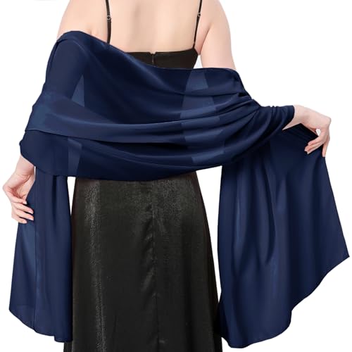 Stola Damen Halstuch Chiffon Sommer Schal Damen Festliche Stola für Abendkleid oder Brautkleid Hochzeit Scarf (Marine)