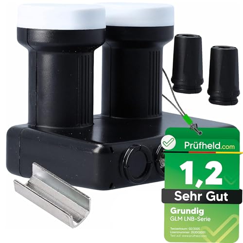 [ Test SEHR GUT, Note 1.2 *] GSS GRUNDIG Monoblock Twin LNB Astra Hotbird für 2 Teilnehmer & 2 Satelliten, 2Fach HD 4K LNC für Direktanschluss (Fernseher, Sat Receiver) LMB für Satellitenschüssel