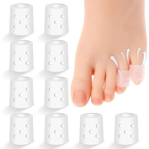 10 StüCk Gel Zehen Kappen Atmungsaktive Zehenschutz Silikon Kleiner Zeh Weiche Zehenmanschetten Zehenschoner FüR MäNner Frauen Gegen HüHneraugen Blasen Schmerzlinderung(Mit Löchern)