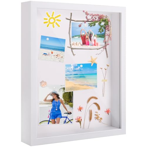 3D Bilderrahmen 25x20 cm, Objektrahmen Tief Rahmen zum Befüllen Tiefer 3cm, Quadratischer Bilderrahmen für Objekte Fotos Kunstwerke Erinnerungen Hochzeitsstrauß (Weiß)
