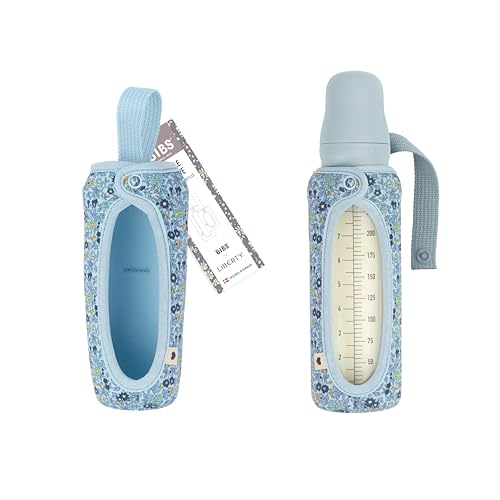 BIBS x LIBERTY Babyflaschenhülle Groß 225ml - Neopren Schutzhülle für BIBS Flaschen - Liberty Print Design, Large, Charmomile Lawn Baby Blue
