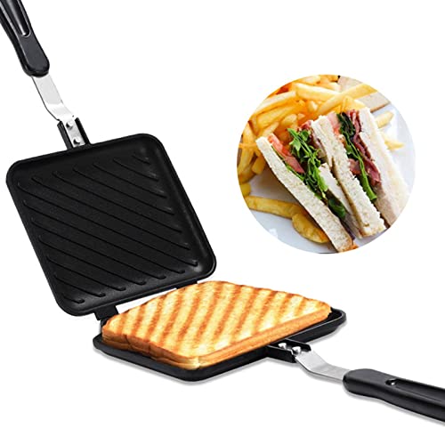Doppelseitige Bratpfanne, Sandwichpfanne aus Aluminiumlegierung, Frühstück, Doppelseitige Bratpfanne, Flacher Boden, Antihaft-Sandwich-Panini-Maker-Pfanne für Toaster, Frühstück, Omelette, Mustergitte