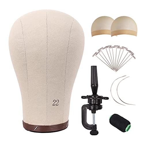MapofBeauty 22 Zoll Perücke Kopf Cork Leinwand Block Kopf für Making Perücke Mannequin Kopf Mit Stand Kopf Pins (Braun)